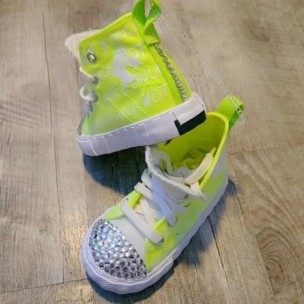 Custom Bling Converse Shoes Toddler Size 6 Neon High Top Sneakers Rhinestoned